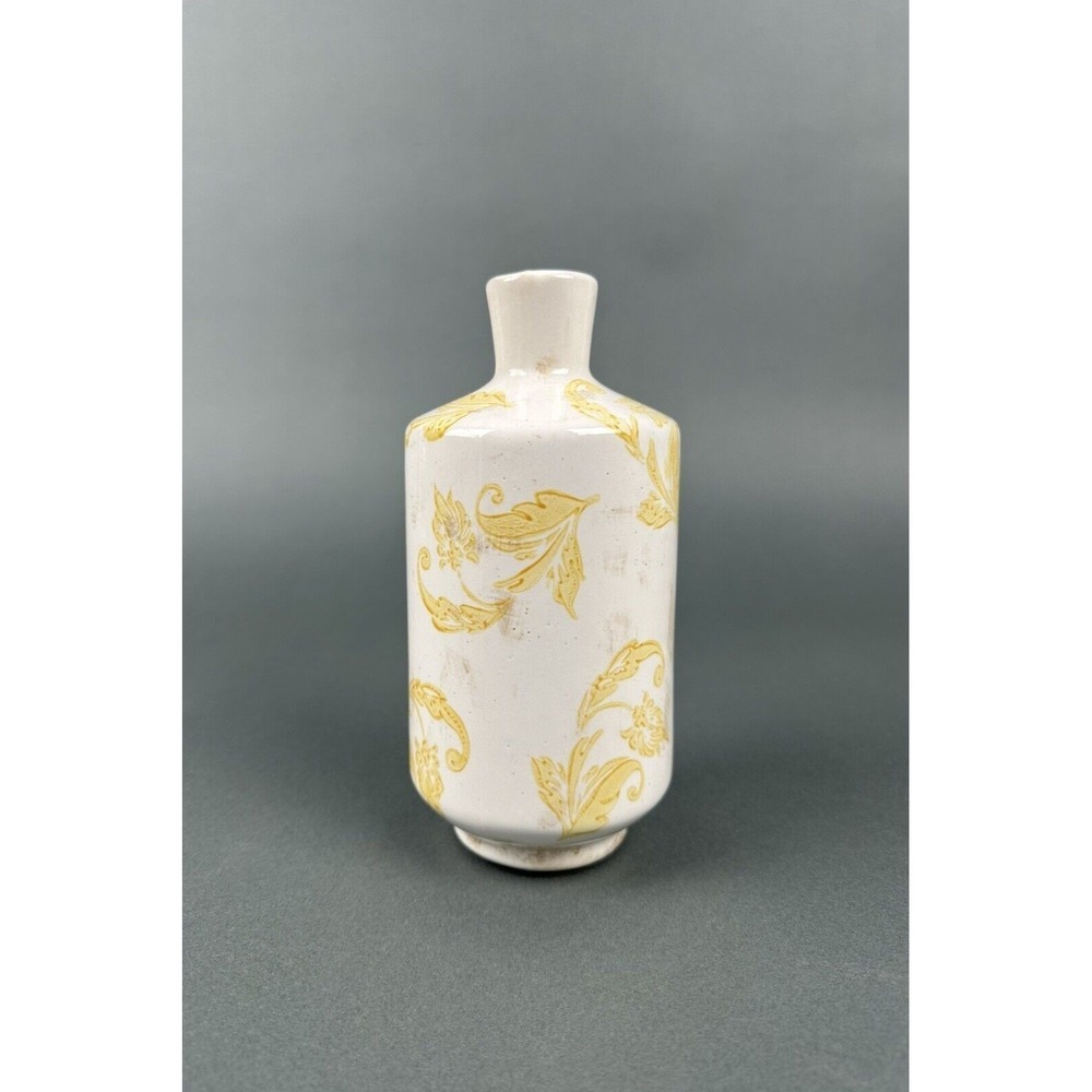 Anthropologie Ceramic Bud Vase Floral Acanthus Leaf Distressed Glaze